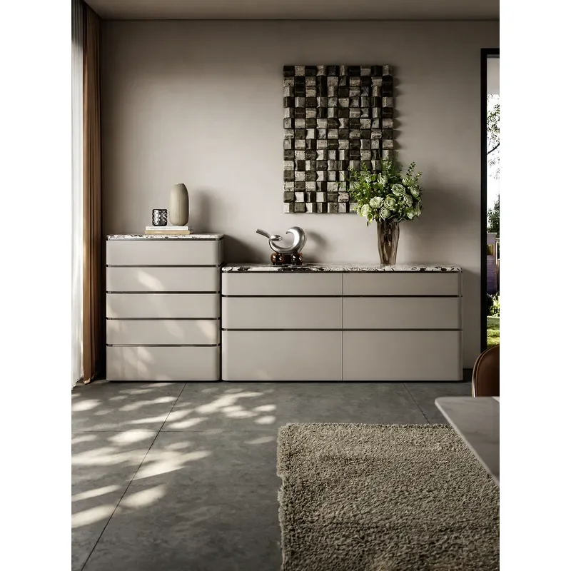 Italian Minimalist Chest Cabinet Bedroom Jewelry Storage Modern Bedside Locker High End Light Luxury Marble Six Drawer