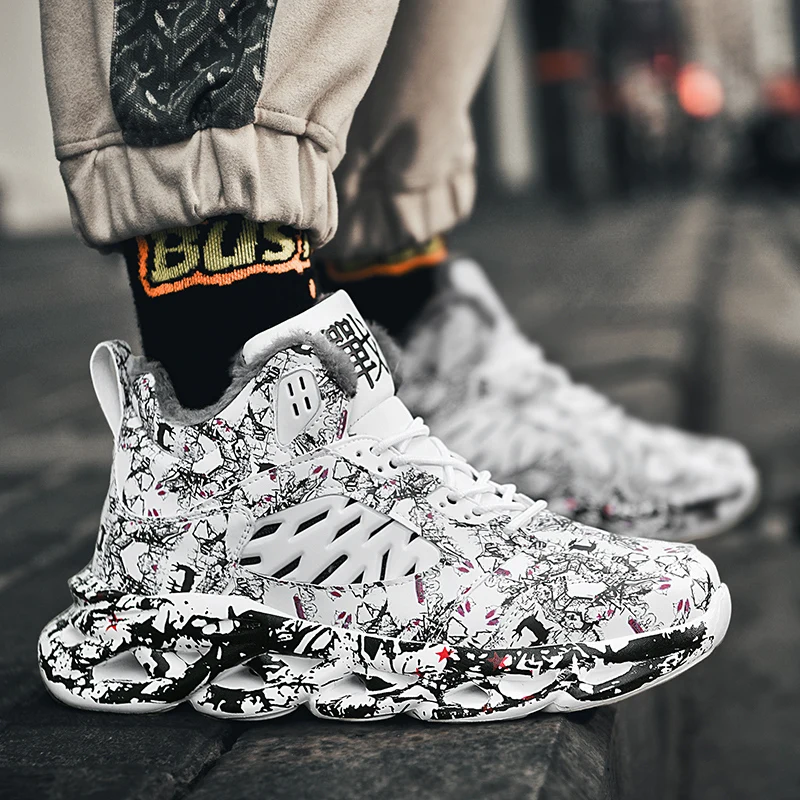 

New men's casual trendy shoes professional running shock-absorbing warm for teenagers high-top sneakers for students