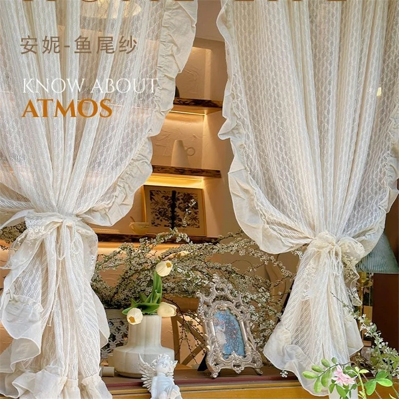 Japanese-style Retro Linen Geometry Hollow Curtains for Living Room Manual Frill Curtains for Kitchen #A649