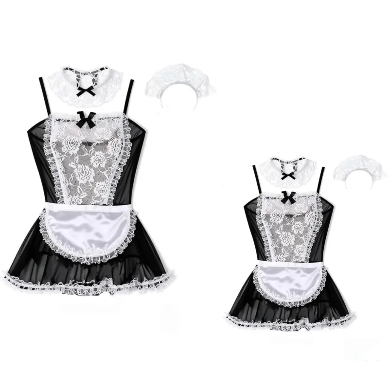 

Cute Sexy Women French Maid Outfit Costume Lingerie Sheer Naughty Servant Uniform Cosplay Sexy Lace Apron Fancy Lolita Dress