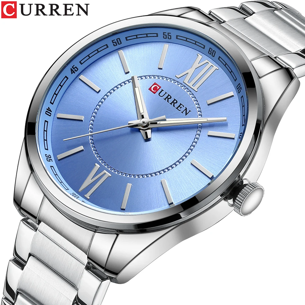 

CURREN Simple Business Quartz Watches Men Blue Colour Classic Stainless Steel Wristwatches with Luminous Hands Male Clock