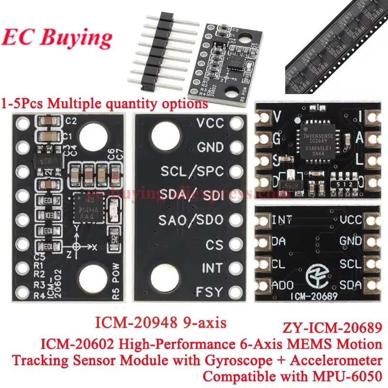1 unidad-10 unidades ICM-20602 ICM-20689 ICM-20948 de 6 ejes MEMS de 9 ejes Módulo de Sensor de seguimiento de movimiento giroscopio acelerómetro brújula MPU-6050