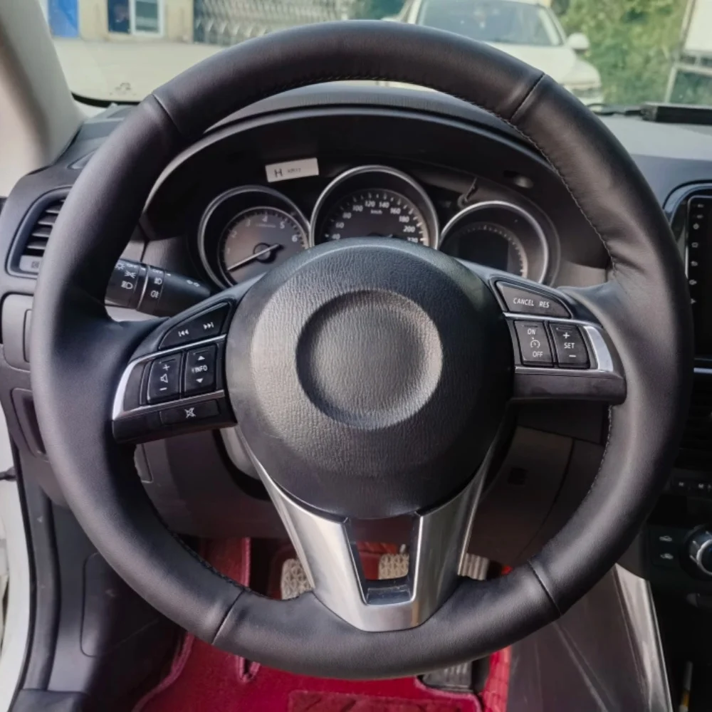 Hand-Stitched Black Wear Resistant Non-slip Microfiber Leather Steering Wheel Cover For Mazda 3 6 Auto Interior Accessories