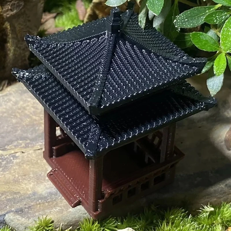 Mini Pagoda Pavilion Figurine 3cm 4cm Micro Landscape Bonsai Decoration Tiny Hexagonal Gazebo Ornament