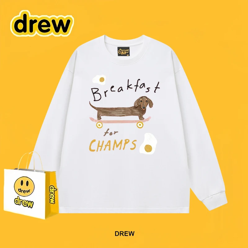 2025 جديد طويل Sve القطن الخالص الجولة Ne T-irt ex فضفاضة تناسب مطبوعة هزلي سكيت العصرية لخريف شتاء