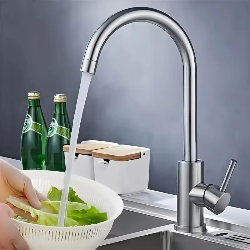 [Stainless Steel Faucet] 360° Rotatable Stainless Steel Kitchen Sink Faucet | Dual-Control Hot and Cold Water