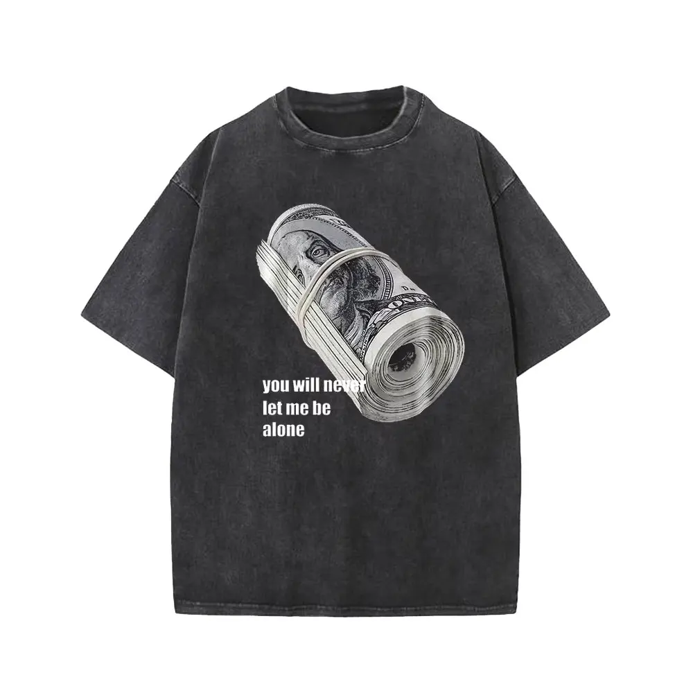 Bundle of Banknotes Vintage Tshirt Men Streetwear Hip Hop Print T-Shirt Harajuku Summer Cotton Washed Funny Clothes