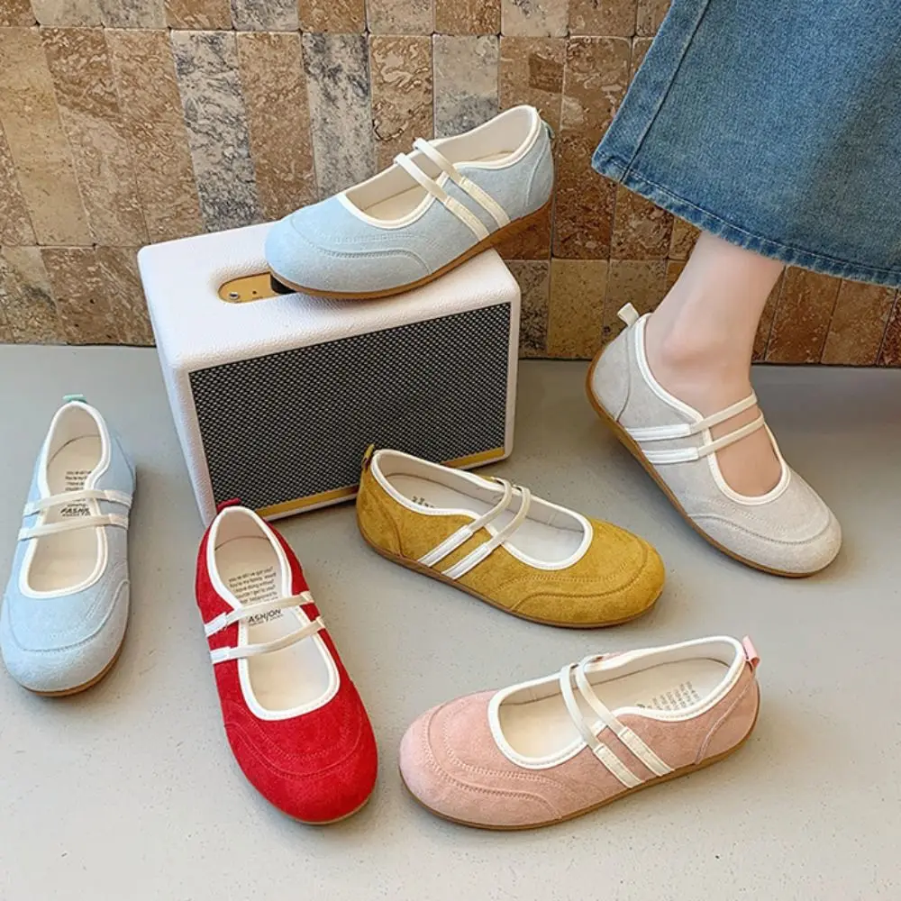 أحذية ماري جين المزودة بالألوان من الجلد الصناعي، أحذية راقصة باليه مضادة للانزلاق على الطراز البريطاني الفرنسي، أحذية فردية للنساء