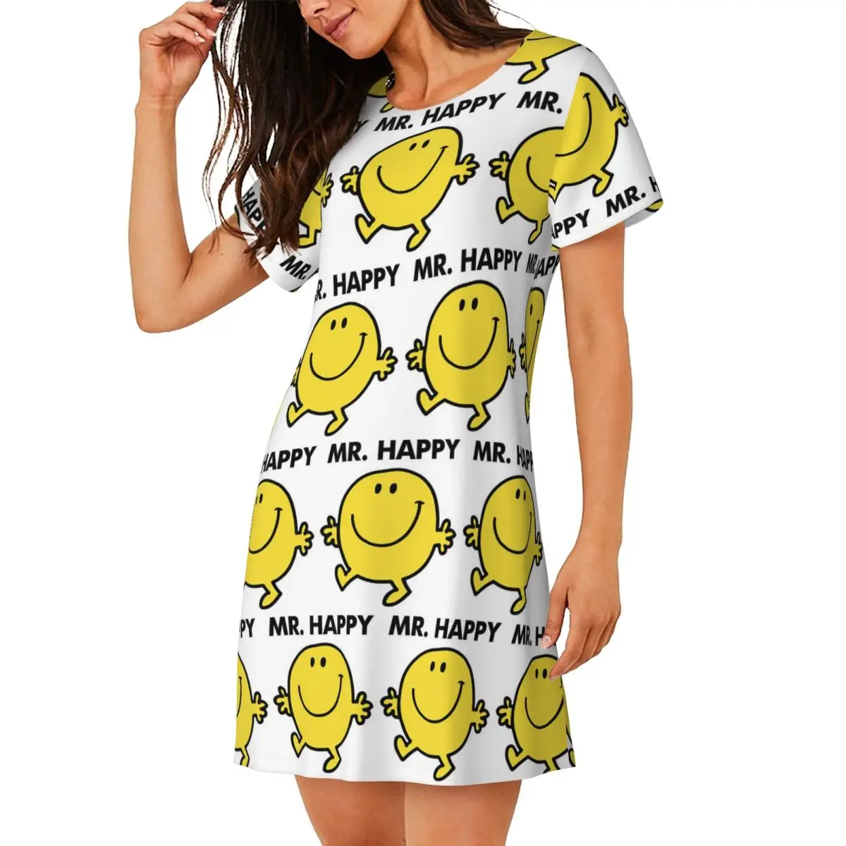 Custom Mr. Men Cute Little Miss Popular Short Sleeves Nightdress For Sleepshirts Women Short Sleeve Nightgowns Soft Pajama Dress