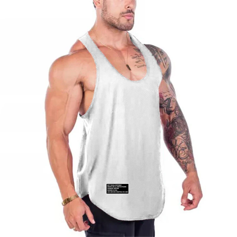 Quick Dry Summer Fitness Tank Top Men Bodybuilding Gym Clothing Fitness Sleeveless Shirt Slim Fit Vests Mesh Singlet Muscle Tops