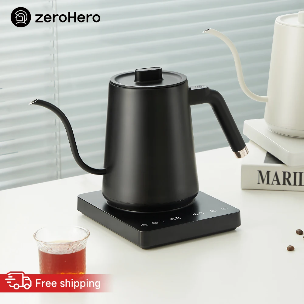 zeroHero Variable Temperature Gooseneck Kettle Electric Pour Over Coffee Kettle LED Display 40-100C Steady Stream for Home Cafes