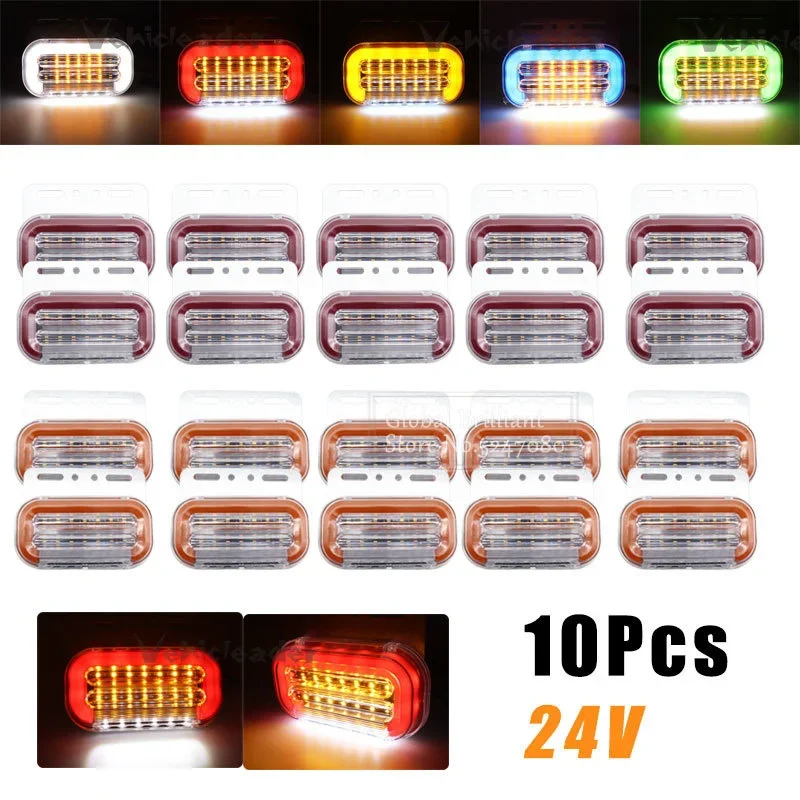 

10Pcs Dynamic Side Marker Lights Waterproof Truck Trailer Clearance Light 24V Dynamic Turn Signal Lamp Parking Lamp White Amber