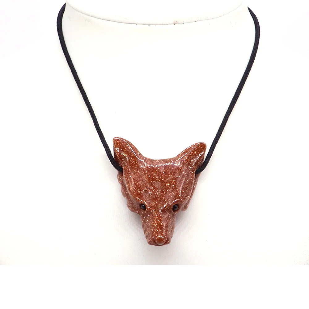 35mm Naturally Stone Wolf Head Pendant Hand Carved Crystals Accessories Diy Animal Gemstone Crafts Quartz Necklace Holiday Gifts