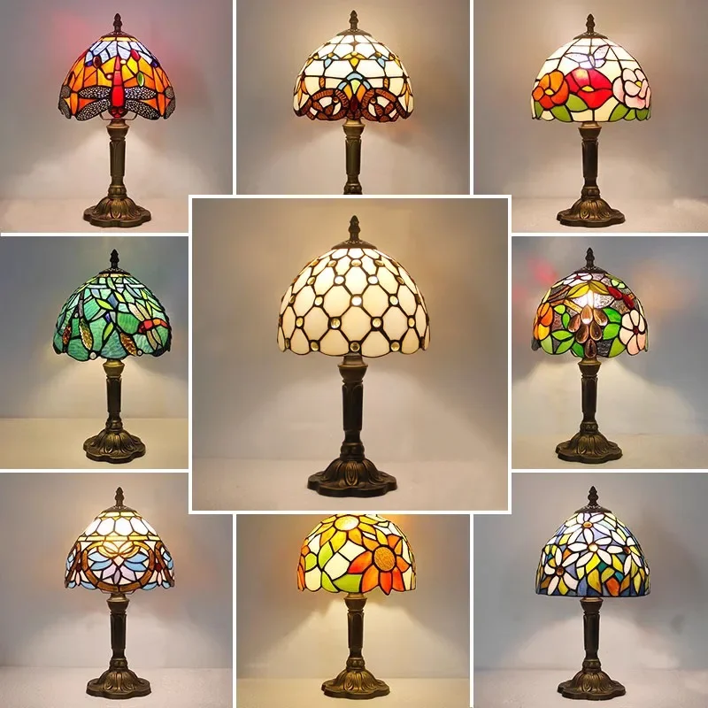 

Vintage ClassicaTable Lamp Vintage Classic Bedside Lamps Handmade Color Glass Decor Table Lamp Bar Coffee Shop Ambient Light E27