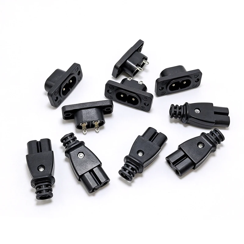 Male Power Socket Female Plug Power Outlet Embedded Electric Connector AC 2.5A 250V 8-Shaped Plug Socket