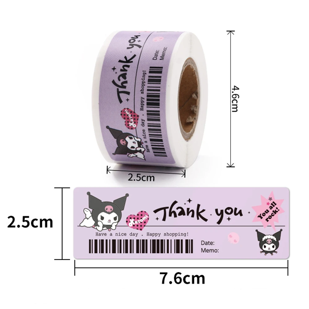 120pcs/Roll Cartoon Sanrio Stickers Kawaii Hello Kitty Kuromi My Melody Cartoon Thank You Sealing Labels Decoration Decals Toys