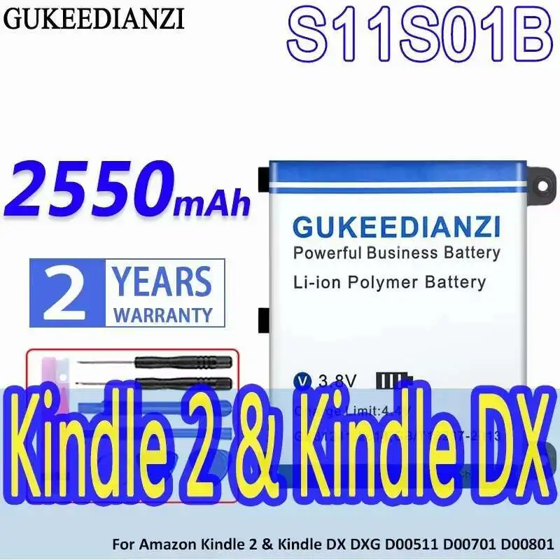 

Аккумулятор GUKEEDIANZI большой емкости S11S01B 2550 мАч для Amazon Kindle 2 и DX DXG D00511 D00701 D00801 S11S01A, аккумуляторы для планшетов