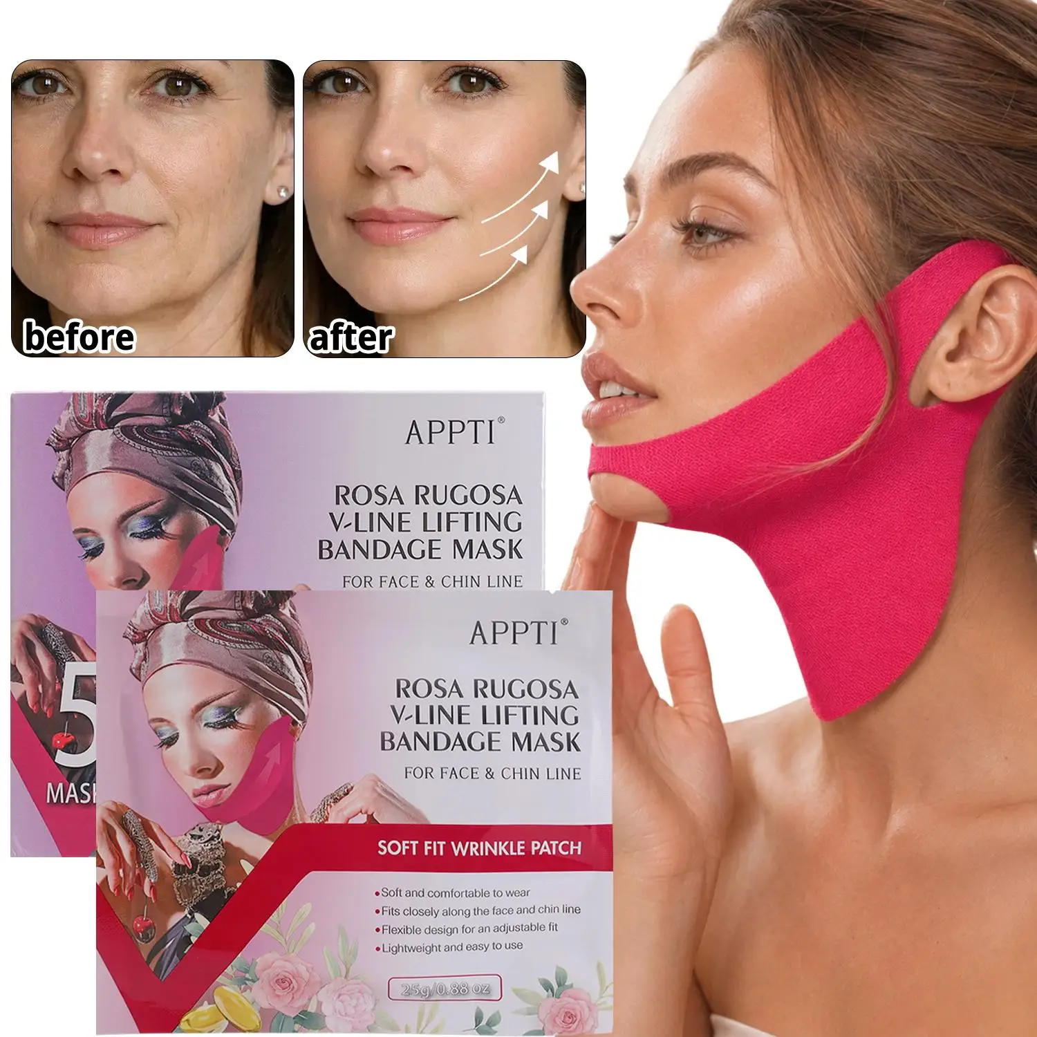 V‑Shape Face Neck Lifting Mask Chin Lift Belt Instant Firming Wrinkle Patches for Moisturizing Smoothing Fine Lines Skin Care