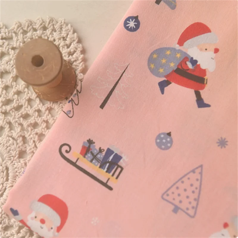 Pink Cotton Fabric Santa Claus Pattern For Skirt Shirt Scarf Jumpsuit Doll Clothing Fabrics