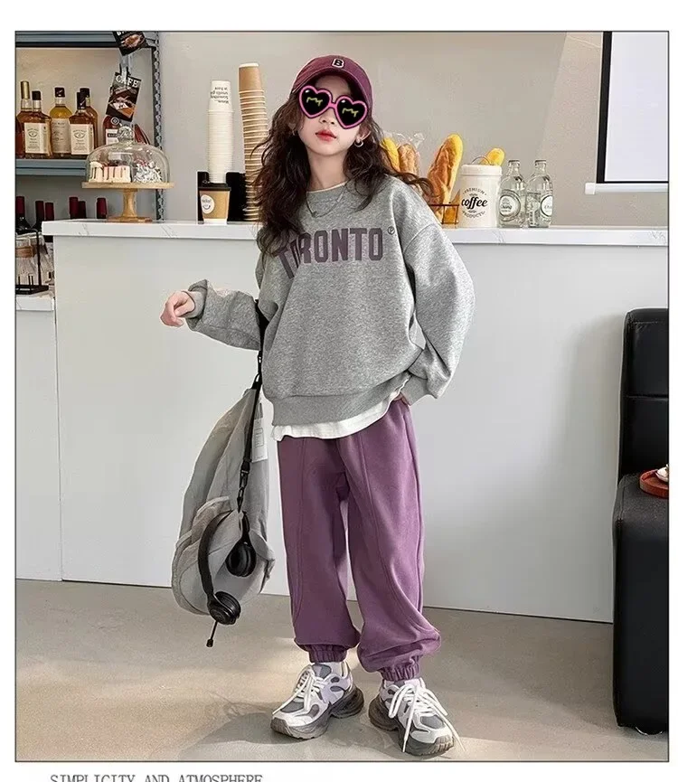 2025 الخريف الشتاء فتاة القماش خطابات مقنعين فضفاض البلوز تي شيرت أعلى + الكاحل تعادل بانت المراهقين الطفل مجموعة 4 8 9 10 12 15 سنة #4