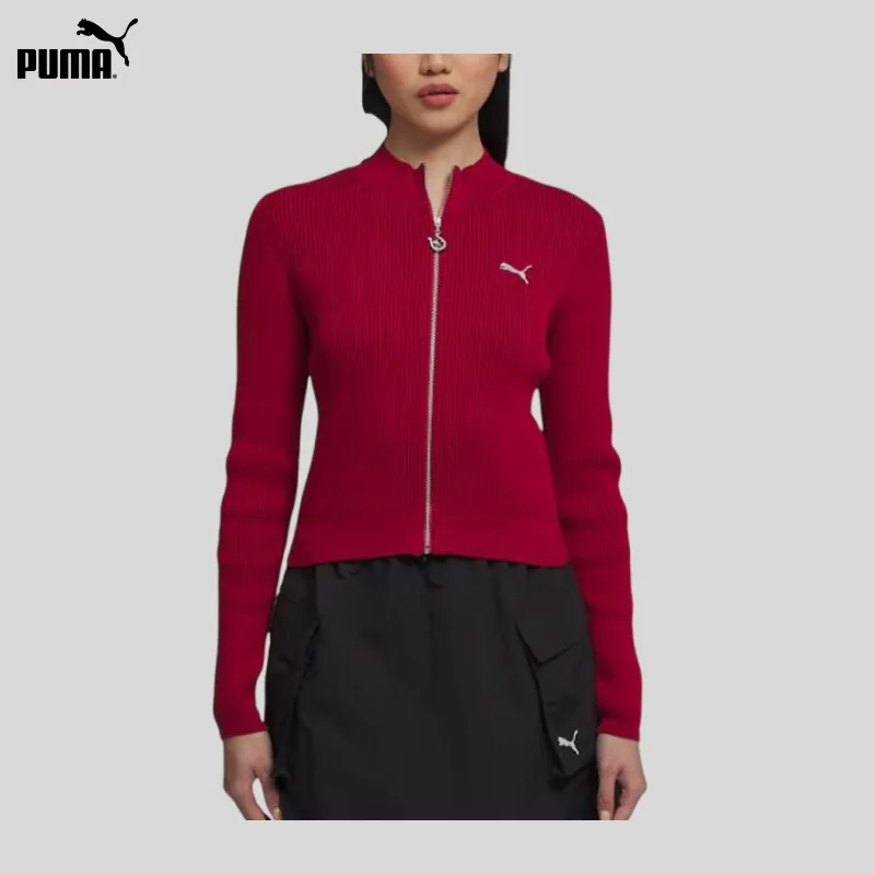 Puma Women's Red Knitted Sweater Zipper Warm Slim Casual Sneakers 636173-27
