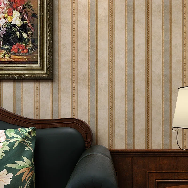 

Винтажные ностальгические полосатые американские обои, обои в старую вертикальную полоску в американском стиле для гостиной, спальни, кабинета