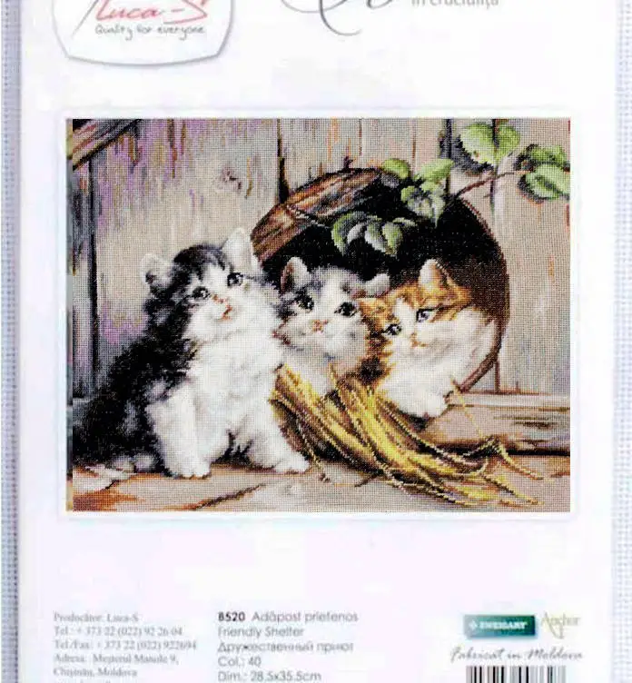 Luca-S B520 House of three kittens 51-43 counted 16CT 14CT 18CT DIY Cross Stitch Sets Cross-stitch Kits Embroidery Needlework