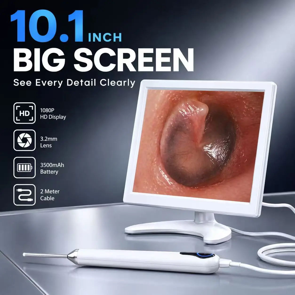 Digital Otoscope 10.1 Inch Screen 3.2mm HD Lens Ear Scope ENT Inspection Endoscope Camera With 32GB Memory Card For Ear Clean