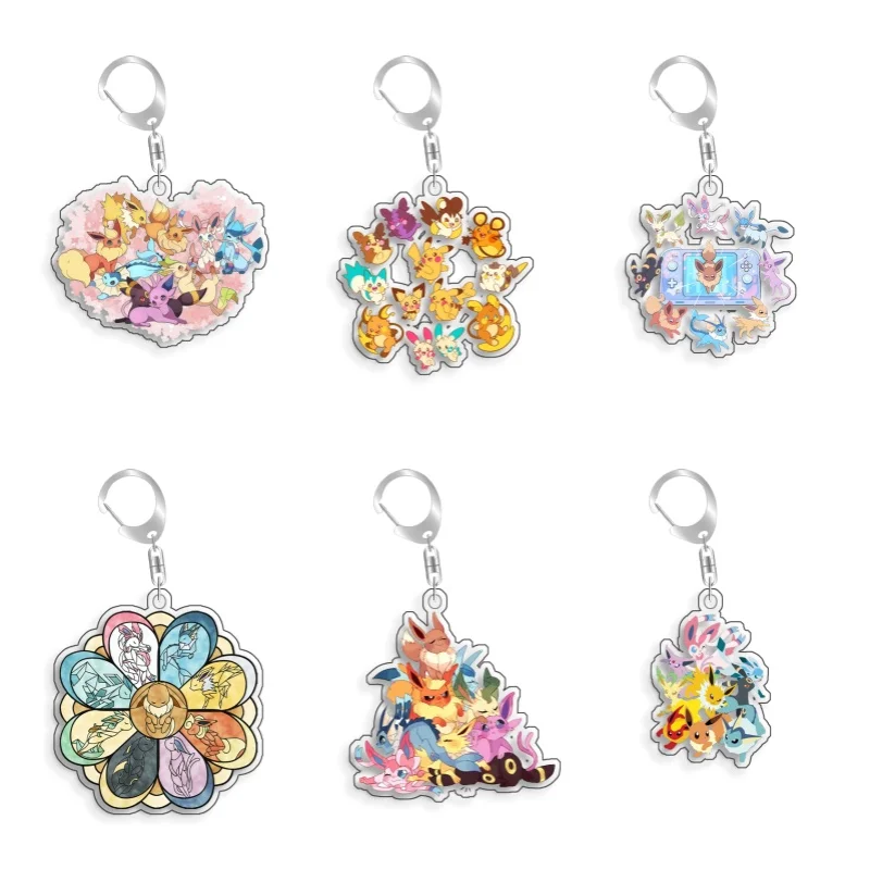 For Pokemon Elf Qikchu Eevee Umbreon Leafeon Sylveon Glacon Acrylic Selfmade Cute Cartoon Anime Keychain Pendant Toy Gift 5cm