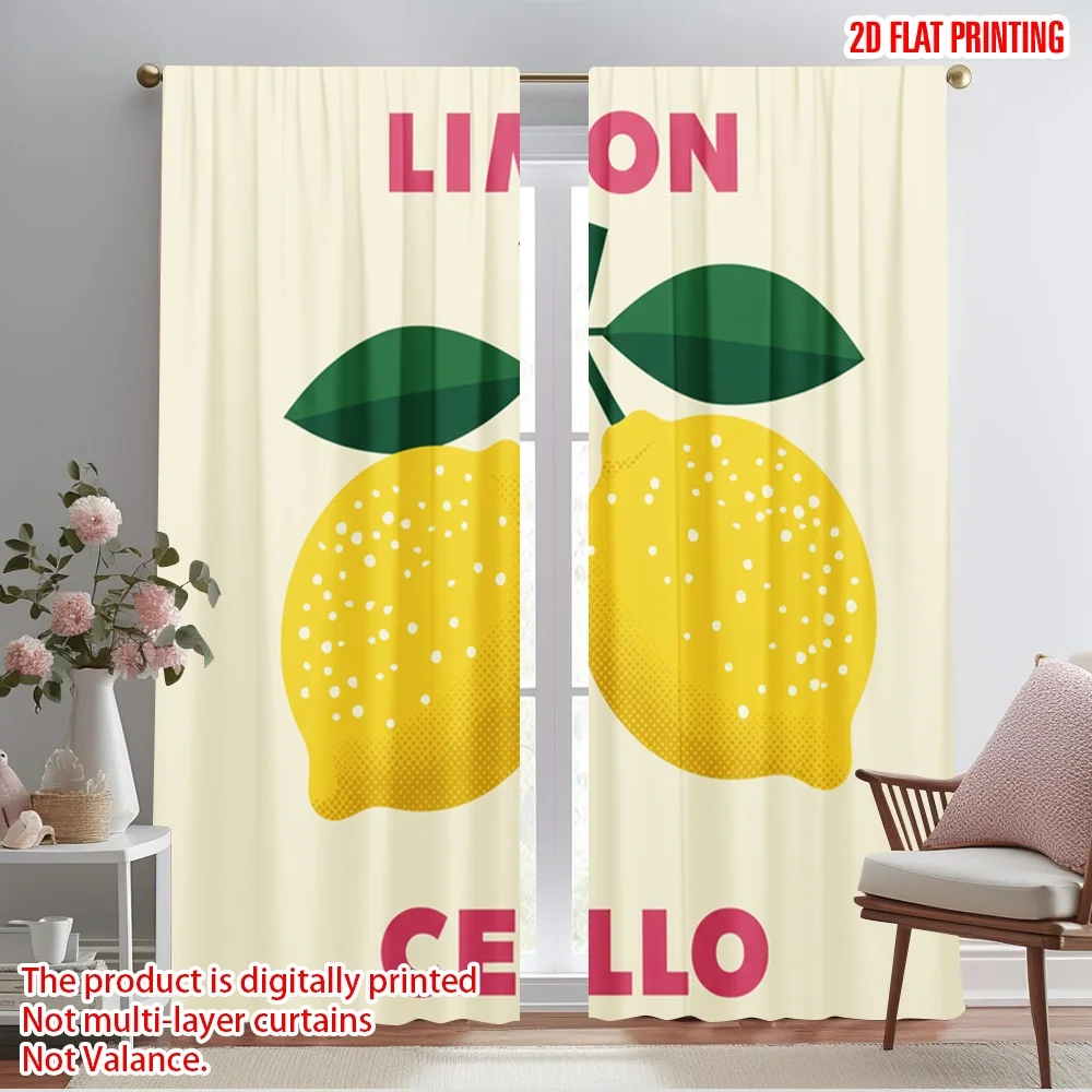 

2pcs 2D flat printing Curtains Limoncello lemons art 100% Polyester Without Electricity Festive Wall Decor Perfect for Entryway