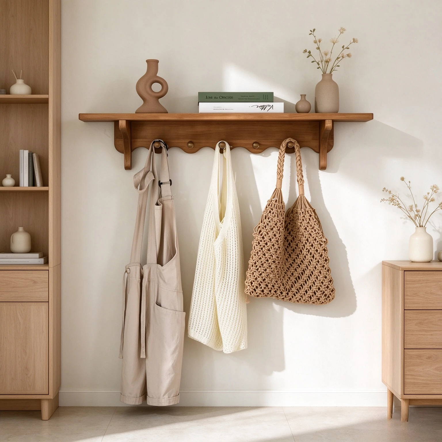 Solid Wood Coat Rack with Multiple Hooks, Vintage Clothing Stand for Bedroom, Entryway, Bags, Keys and Garment Organization
