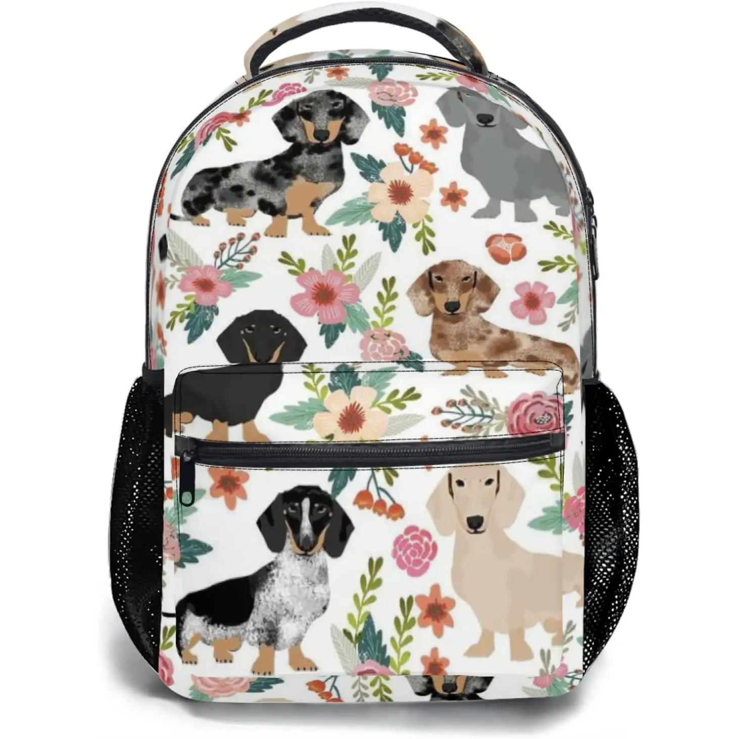 

Dog Flower Backpack for Kids Girls Boys Cute Puppy Animal Floral Print School Bags Bookbag with Multiple Pockets for Student