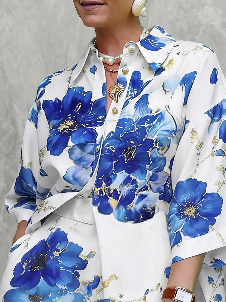 Yeezzi Damen Vintage Bluse mit Blumenmuster und Reverskragen 2026 Halbarm Locker Geknöpft Elegante Sommer-Urlaubs-Bluse – Detail 5