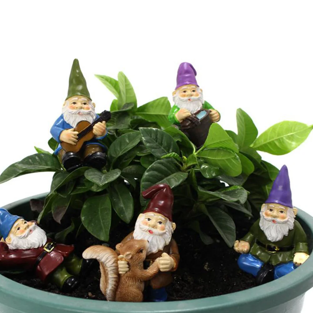 

6Pcs Resin Garden Gnome Ornament Cute Dwarf Statue Durable Yard Scene Adornment Creative Cartoon Home Garden Micro Landscape
