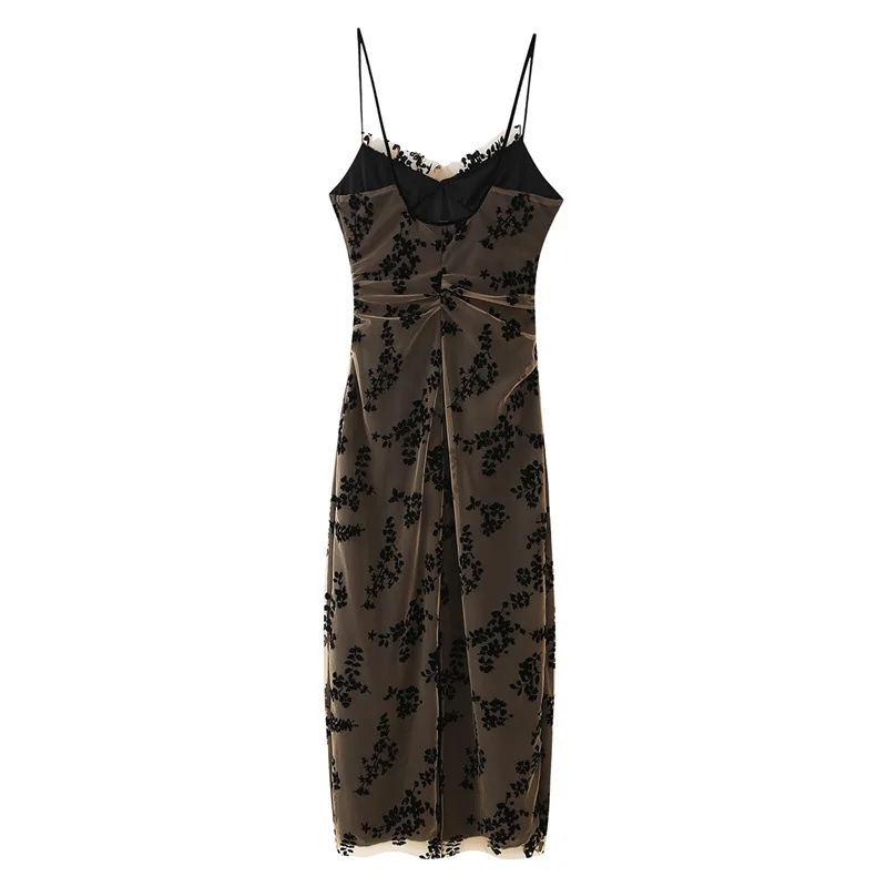 Fashion Jacquard Vintage V-neck Dress for Women 2024 Autumn New Women Temperament Sling Slim Long Dress Female  Bodycon Dress