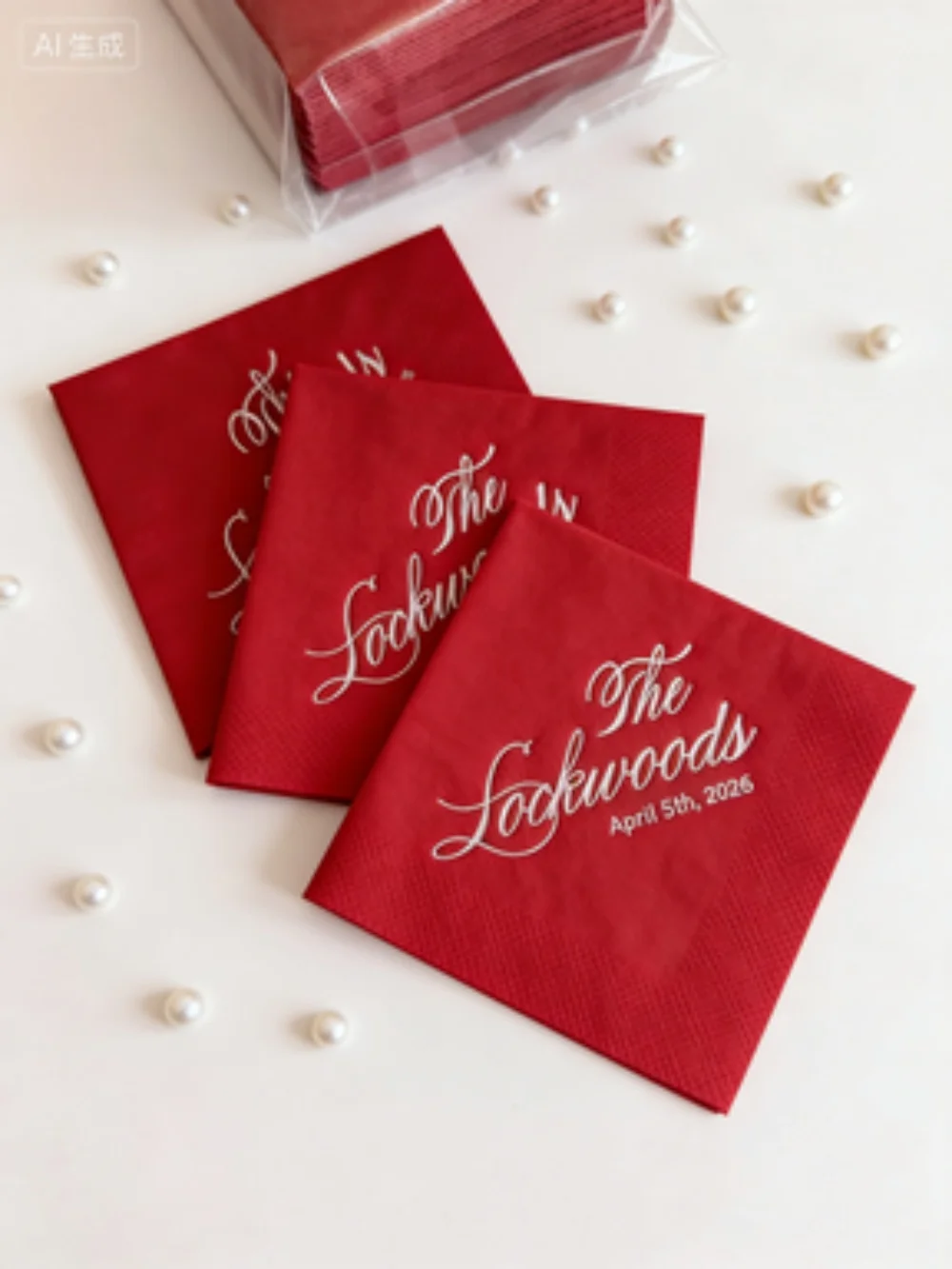 

50pcs Custom Gold Foil Wedding Cocktail Napkins, Soft Linen Like Airlaid Napkins, Personalized Text Printed Disposable Napkins f