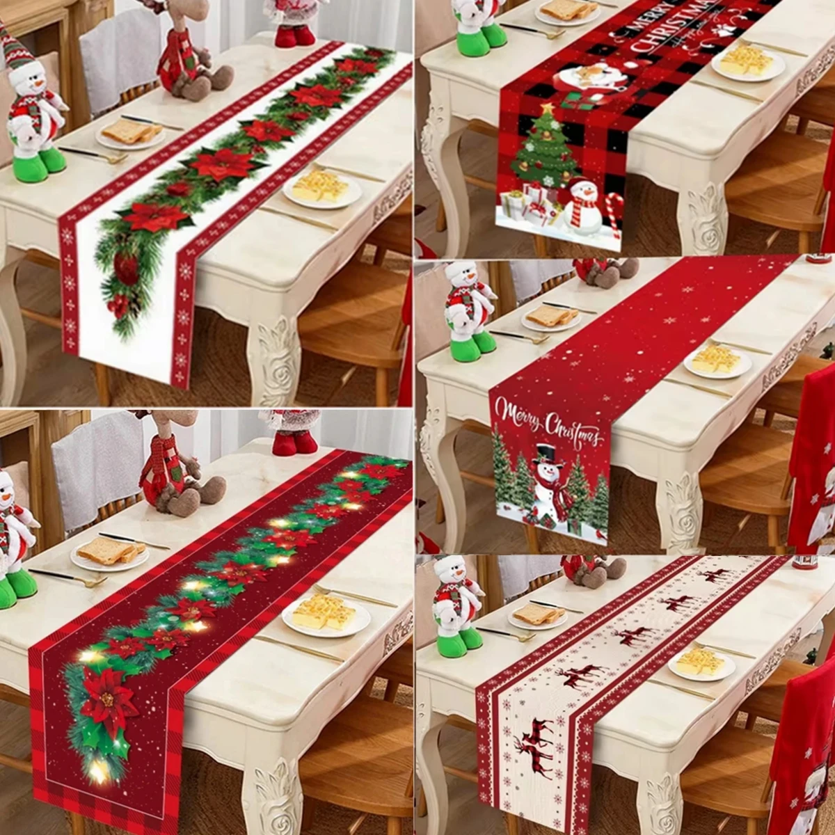 Christmas Table Runner Merry Christmas Decoration for Home Xmas Party Decor 2024 Navidad Notal Noel Ornament Happy New Year 2025