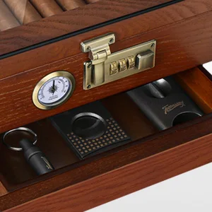 Zigarren-Humidor, Zedernholz-Humidor, Zigarrenbox, Glasplatte, Desktop-Humidor mit Front-Hygrometer, Luftbefeuchter, Teiler, Zubehör, Schublade – Detail 9