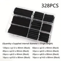 150/328PCS Black Environmentally Friendly Flame-retardant Heat Shrink Tubing Boxed with A 2:1 Shrinkage Rate