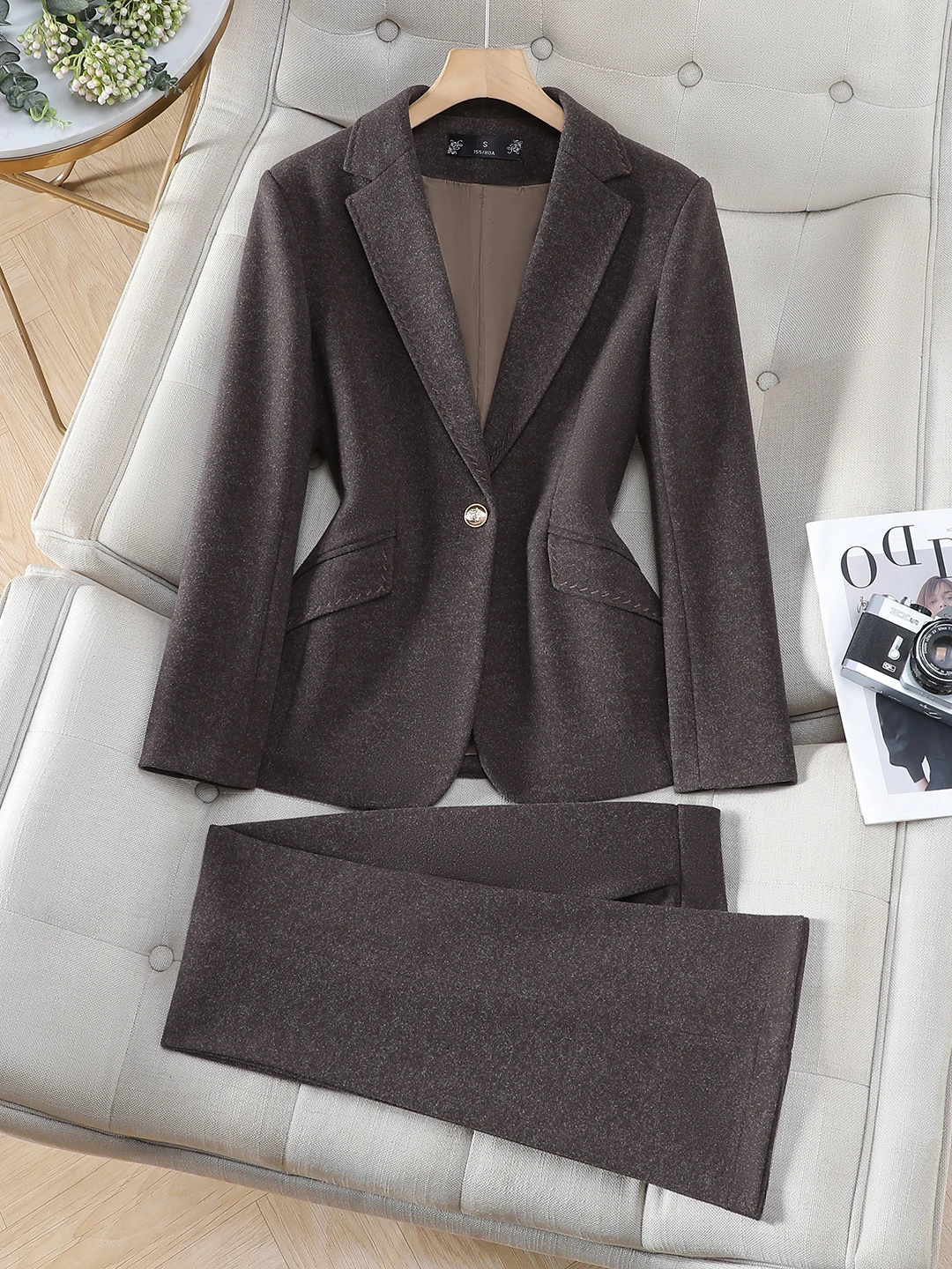 Caramel Woolen Suit Set Women's Autumn Winter High-End Commute Professional Formal Workwear Elegant Waist-Cinching OL Suit