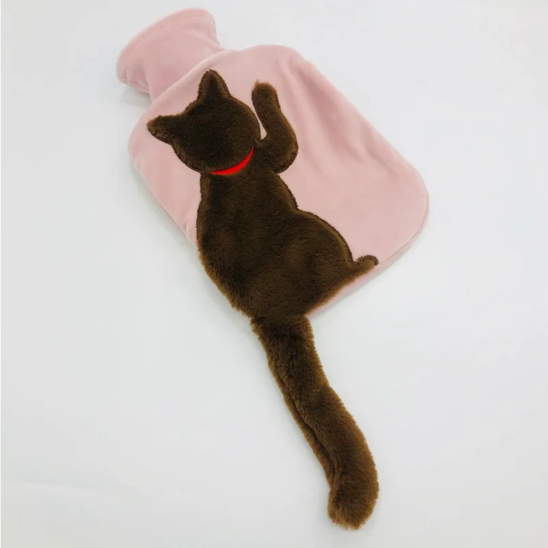 Imitation Rabbit Fur Cute Cat Tail Water-filled PVC Squeeze-resistant Hand Warmer Removable and Washable Hot Water Bag