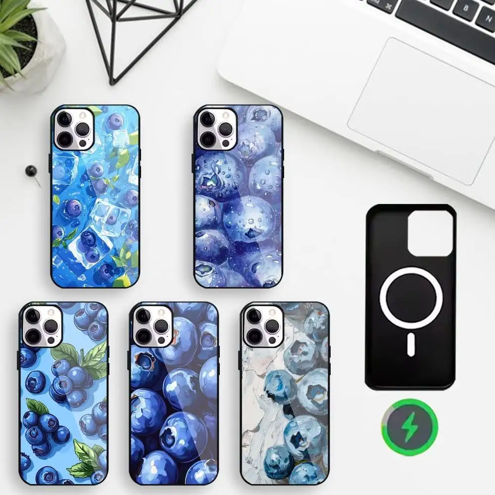 

Fresh Juicy Blueberry Phone Case For iPhone17,16,15,14,13,12,11 Plus,For Magnetic Wireless Charge Cover