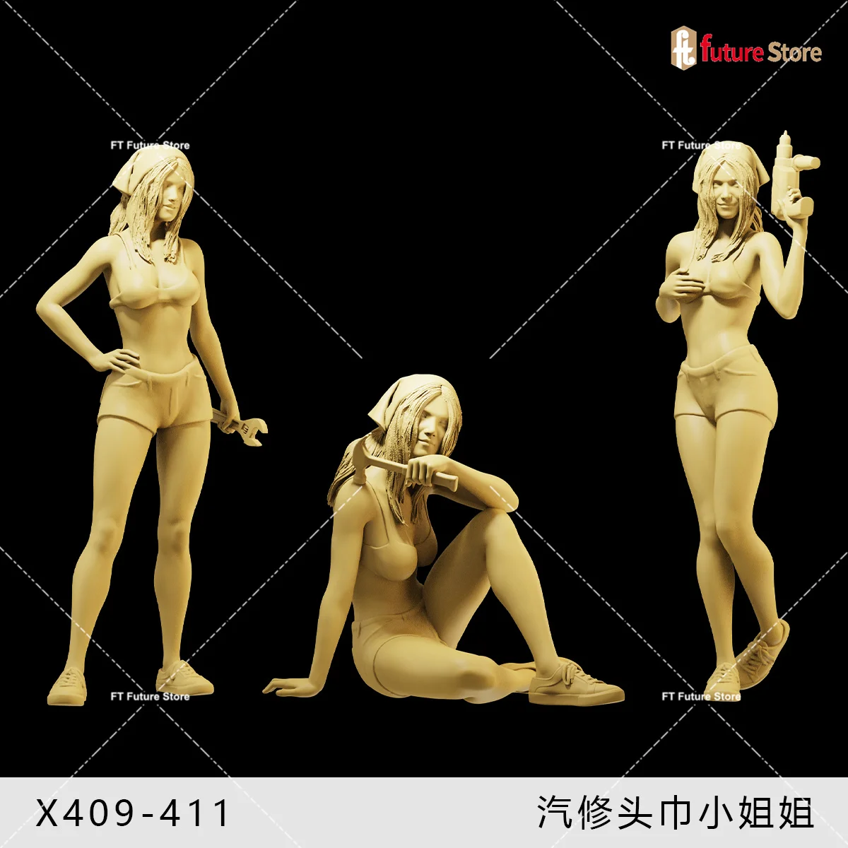 3D Print 1/64 1/43 1/35 Machine Repair Female Tire advertisement Girl Figure Diorama Mini Doll Scene Prop Figurine Model For Car