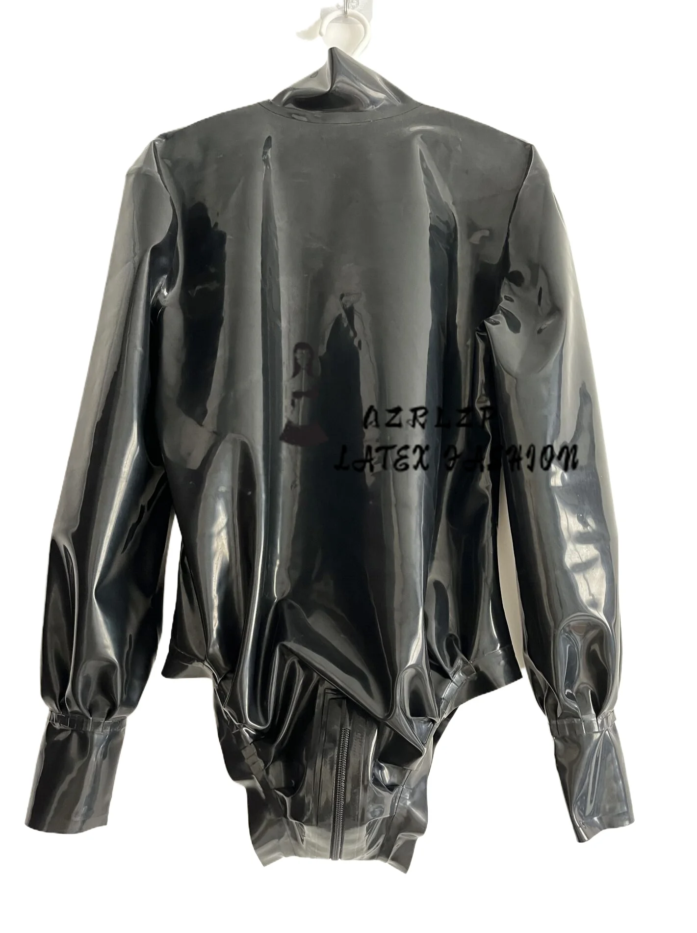 

Black Latex Swimsuit, Rubber Sportswear with Back Zipper