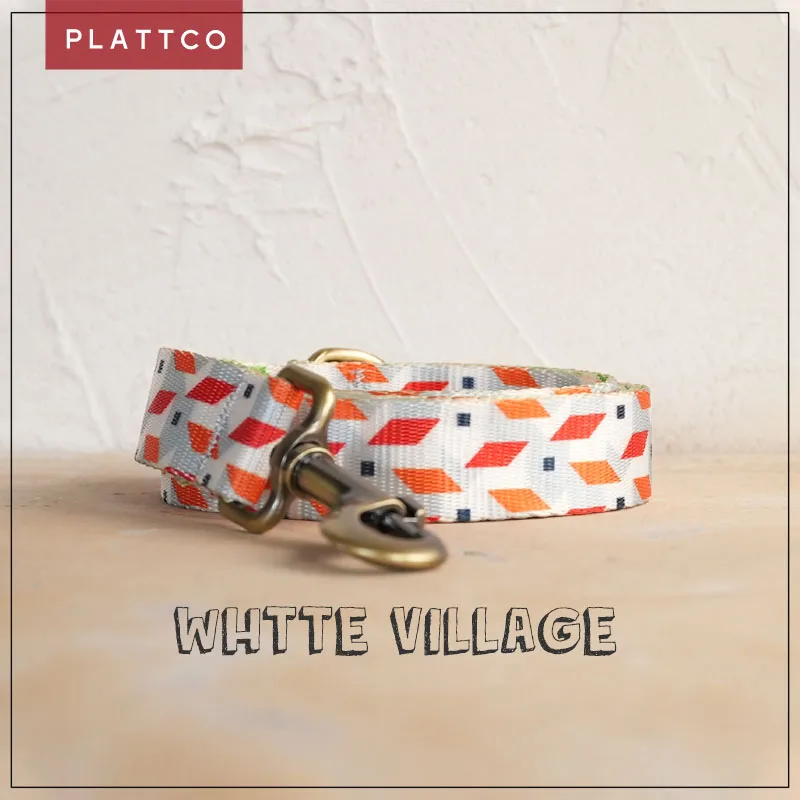 PLATTCO unique design dog leash print WHTTE VILLAGE with high-quality bronze buckle size 5 PDL330Br