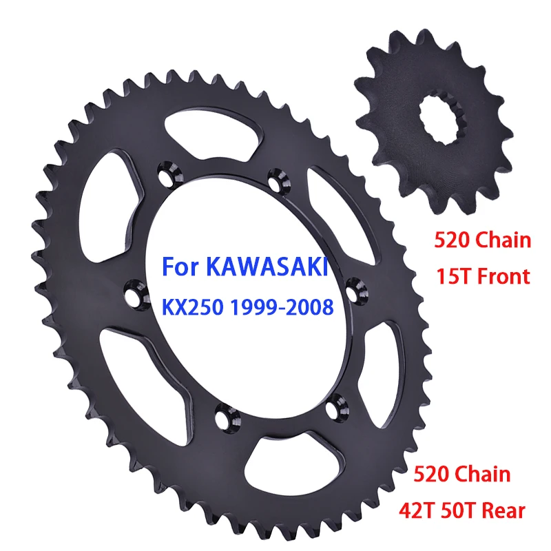 520 سلسلة 15T الجبهة 42T 50T ضرس خلفي لكاواساكي KX250 KX 250 1999-2004 2005 2006 2007 2008 دراجة نارية 15 42 50 الأسنان T