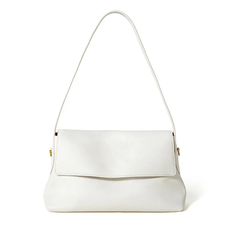 Women Premium Top Grain Cowhide Flap Messenger Bag Detachable Strap Gold Hardware Crossbody Bag For Office Daily Casual