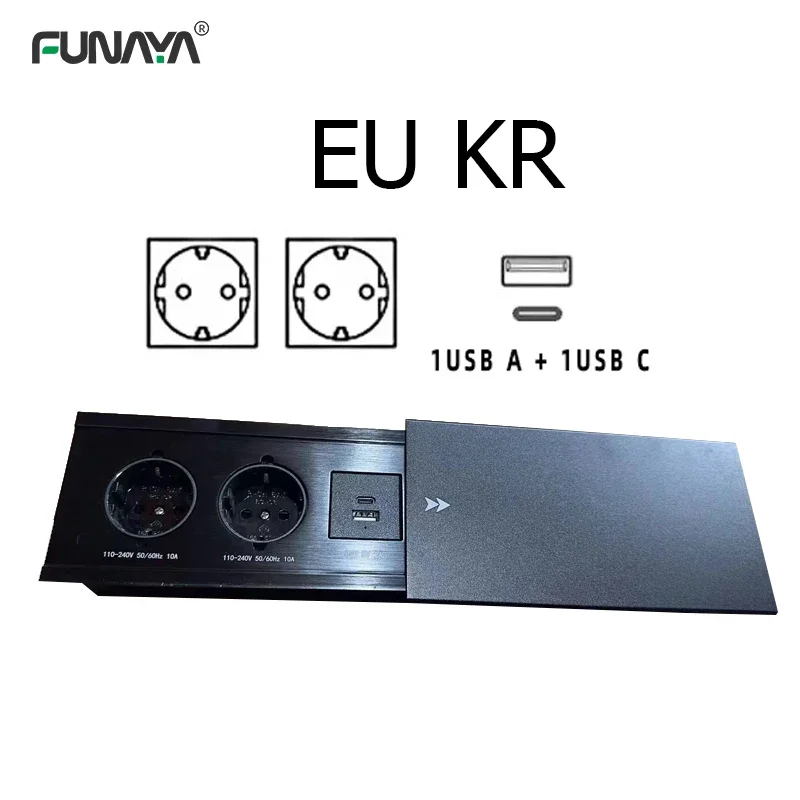 

EU KR Table Hidden Socket 2 3 Outlet with USB Type c Wireless Charge Slide Cover 10A Embedded Furniture Extension Power Sockets