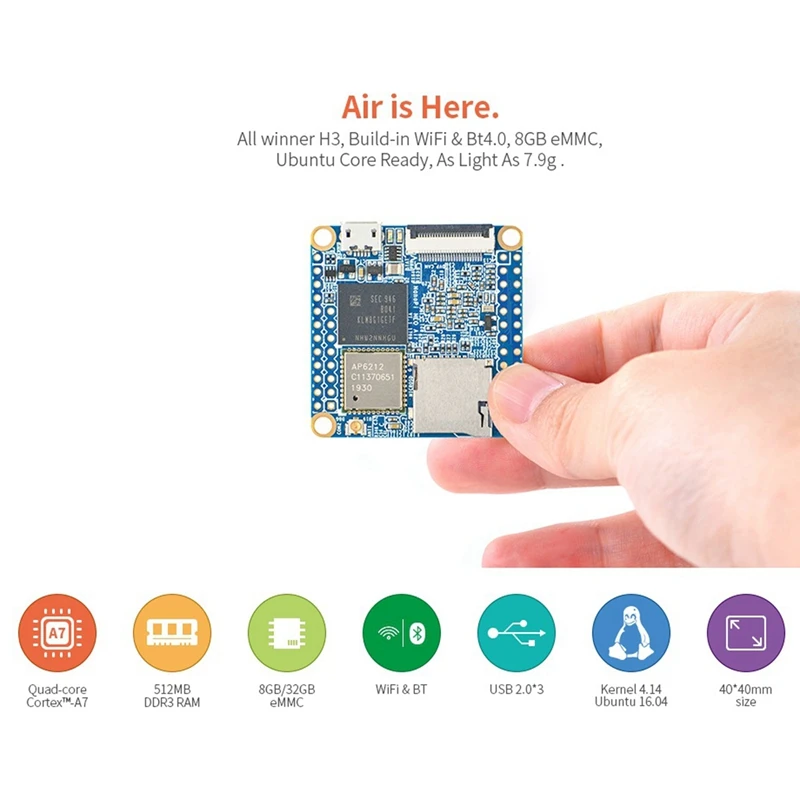 

Для Nanopi NEO Air Allwinner H3 4 ядра Cortex-A7 512 Мб DDR3 + 8G EMMC Wifi Bluetooth Ubuntucore Mini IOT макетная плата