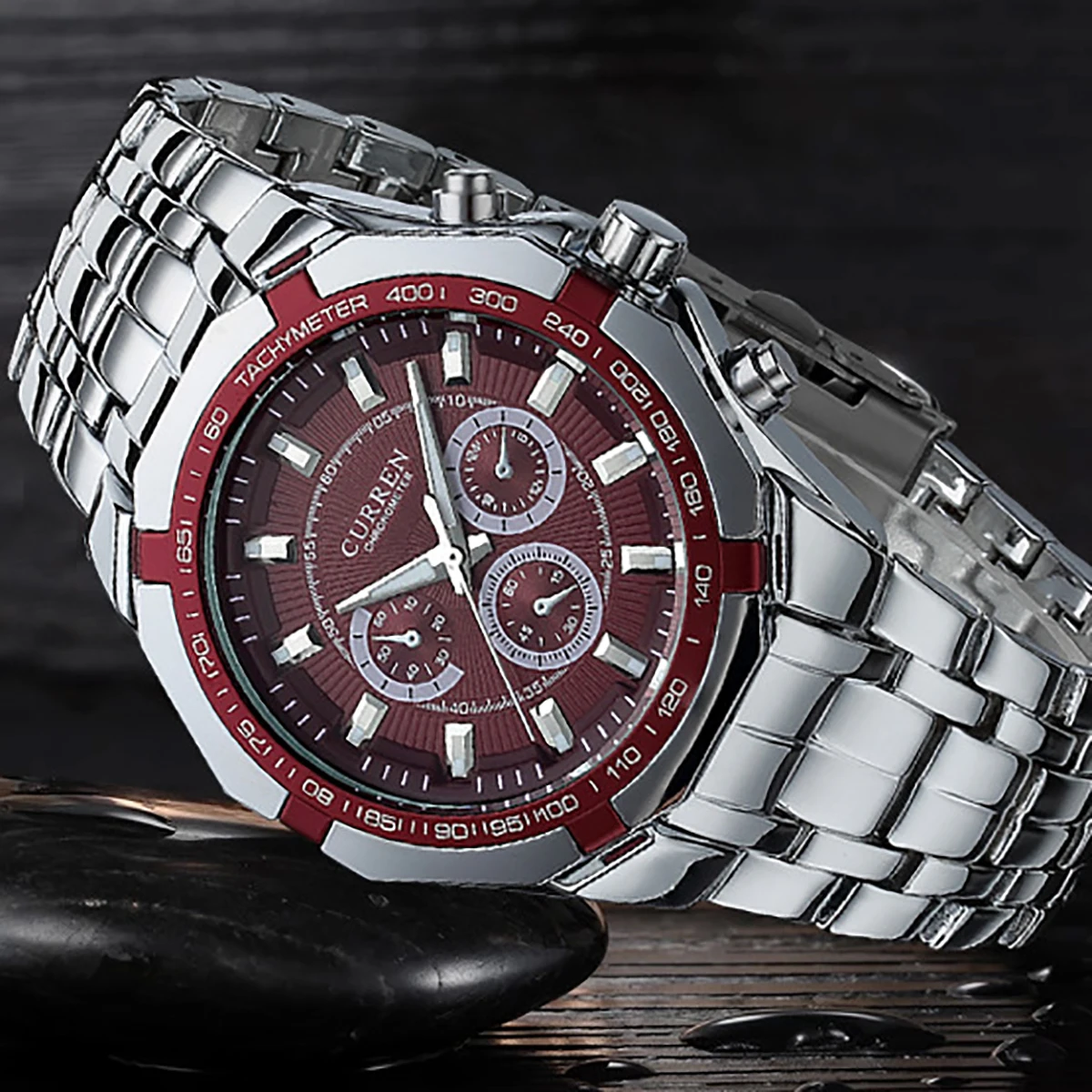 Quartz Watch For Men Fashion Stainless Steel Wristwatch Business fashion men's precision quartz watch three-eye fake wristwatch image 4